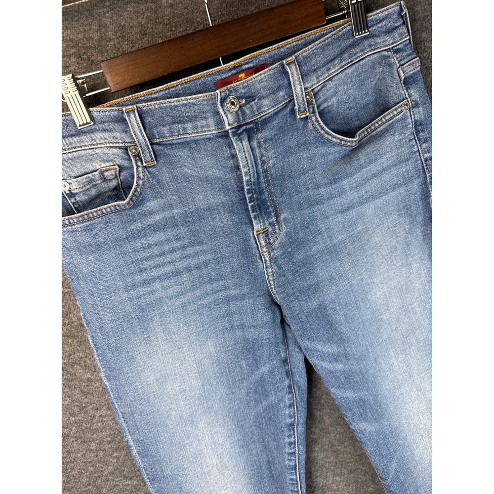 7 For All Mankind Skinny Jeans Medium‎ Wash Striped Gusset Raw Hem Size 31 Chic